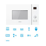 EDESA Microondas EMW-2020-IG WH de encastre de 20 litros, 800W y con grill 1000W Recinto interior de acero inoxidable Funciones de Descongelación y calentamiento Ancho 59.5 Color Blanco