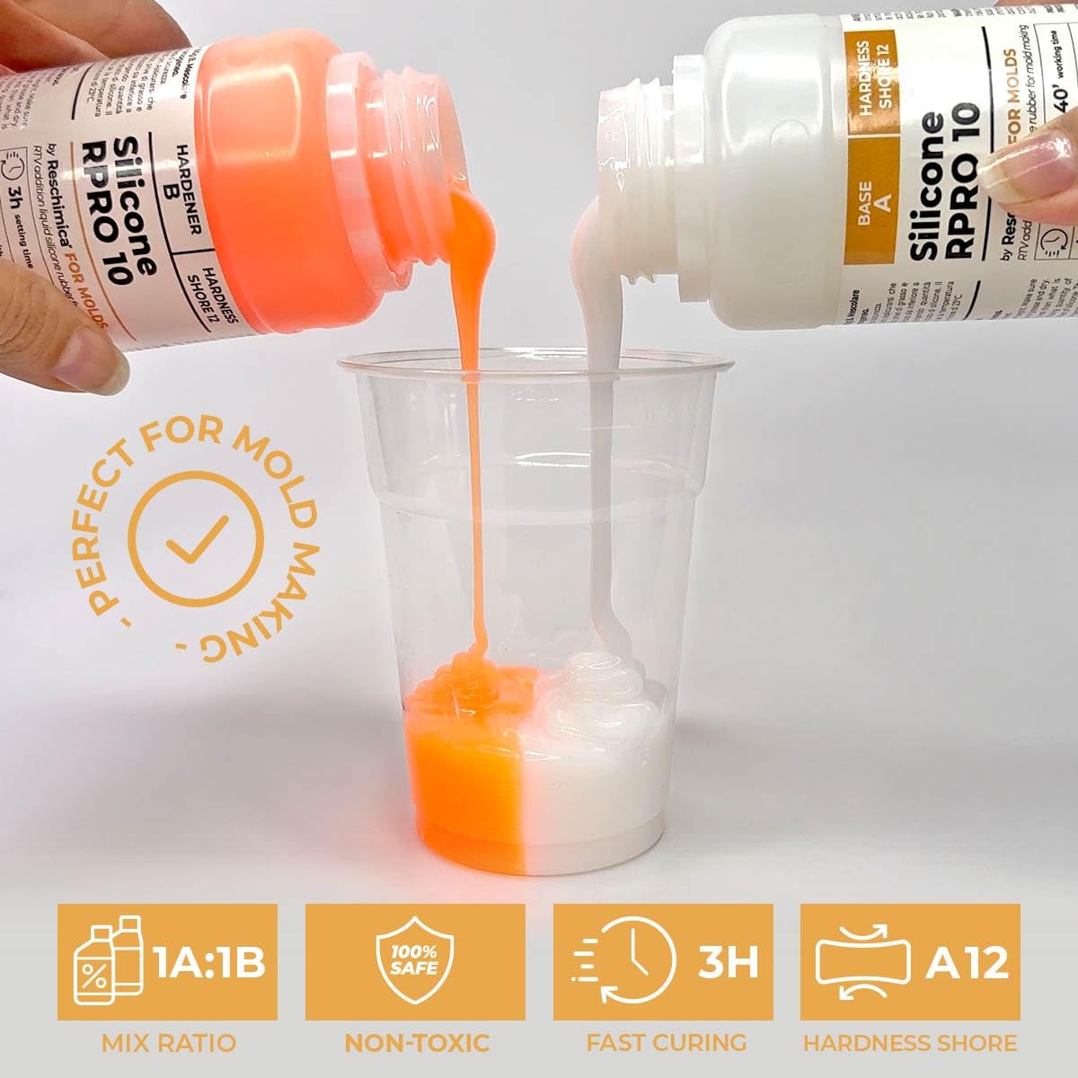 Silicona para moldes 1:1 R PRO 10, Silicona Líquida para la Fabricación de Moldes de Silicona, No Tóxica Y Rápida, Caucho Silicona para Moldes de Resina,silicona para hacer moldes (4 kg)