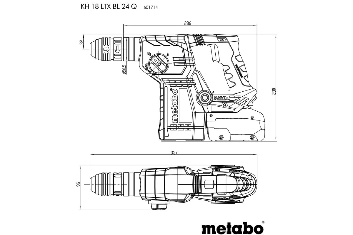 Metabo KH 18 LTX BL 24 Martillo inalámbrico 18V (martillo sin batería + cargador) # 601713850
