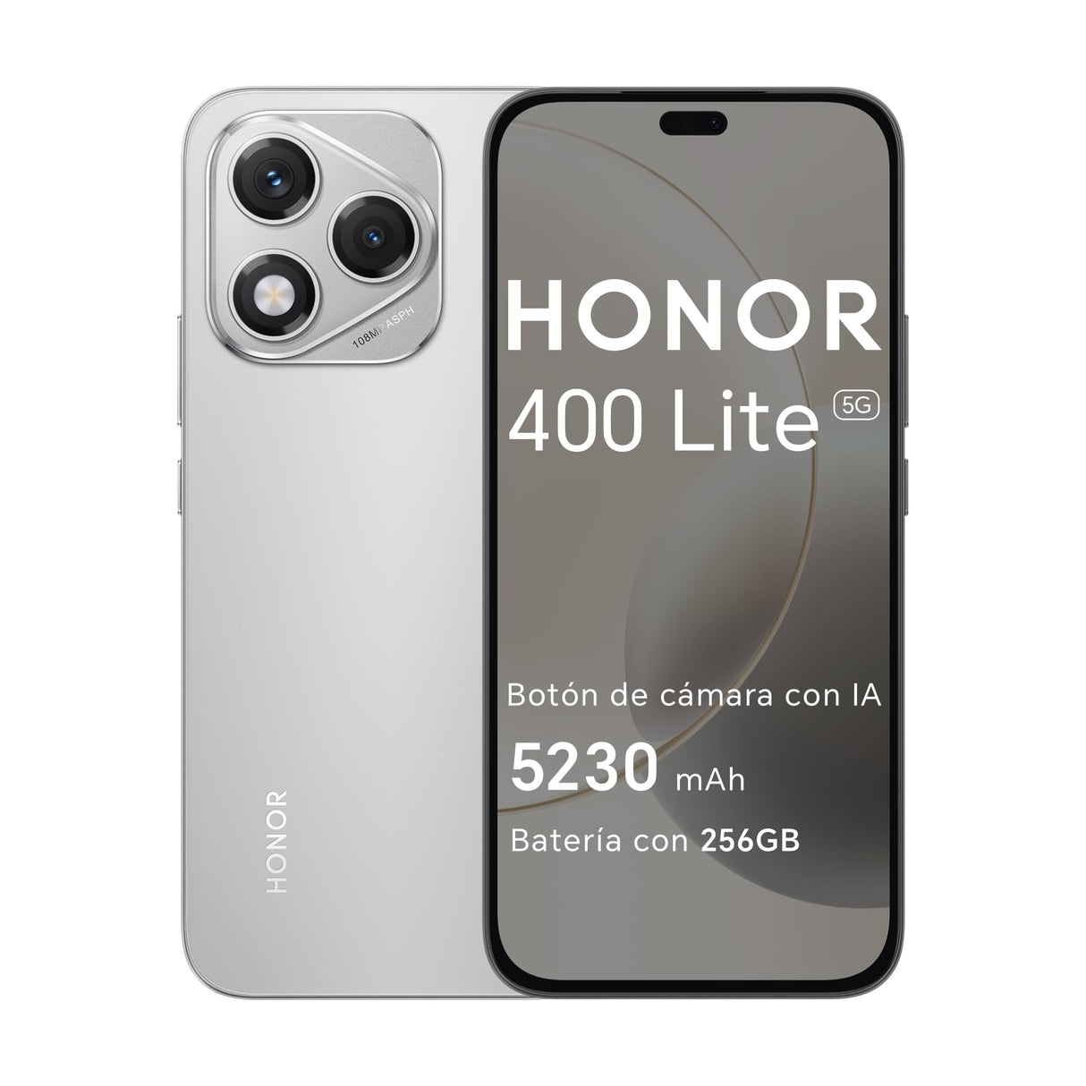 HONOR 400 Lite 5G - Smartphone de 8GB+256GB, Dual SIM NFC, 108MP con Botón con IA, 6.7'', Pantalla AMOLED con protección de la Vista, Batería de 5230mAh, IP65&SGS, MagicOS 9.0, Velvet Gray