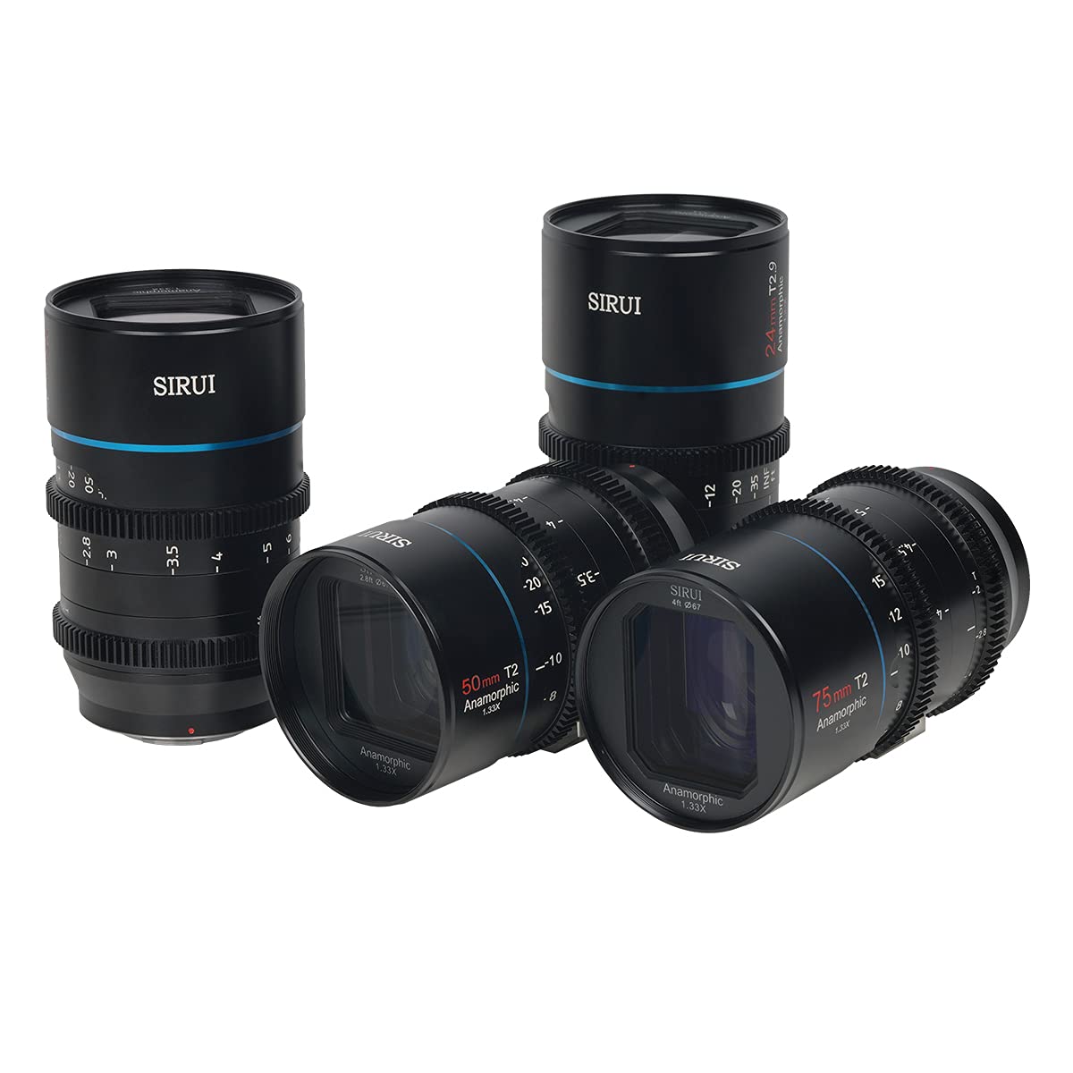 SIRUI Mars Juego de Cine Cinema Objetivo Lens Lenses Lente Anamorphic 1.33x T2 a T2.9, Kit de Lentes MFT (Lentes Anamorphic M4/3 de 24 mm, 35 mm, 50 mm, 75 mm)