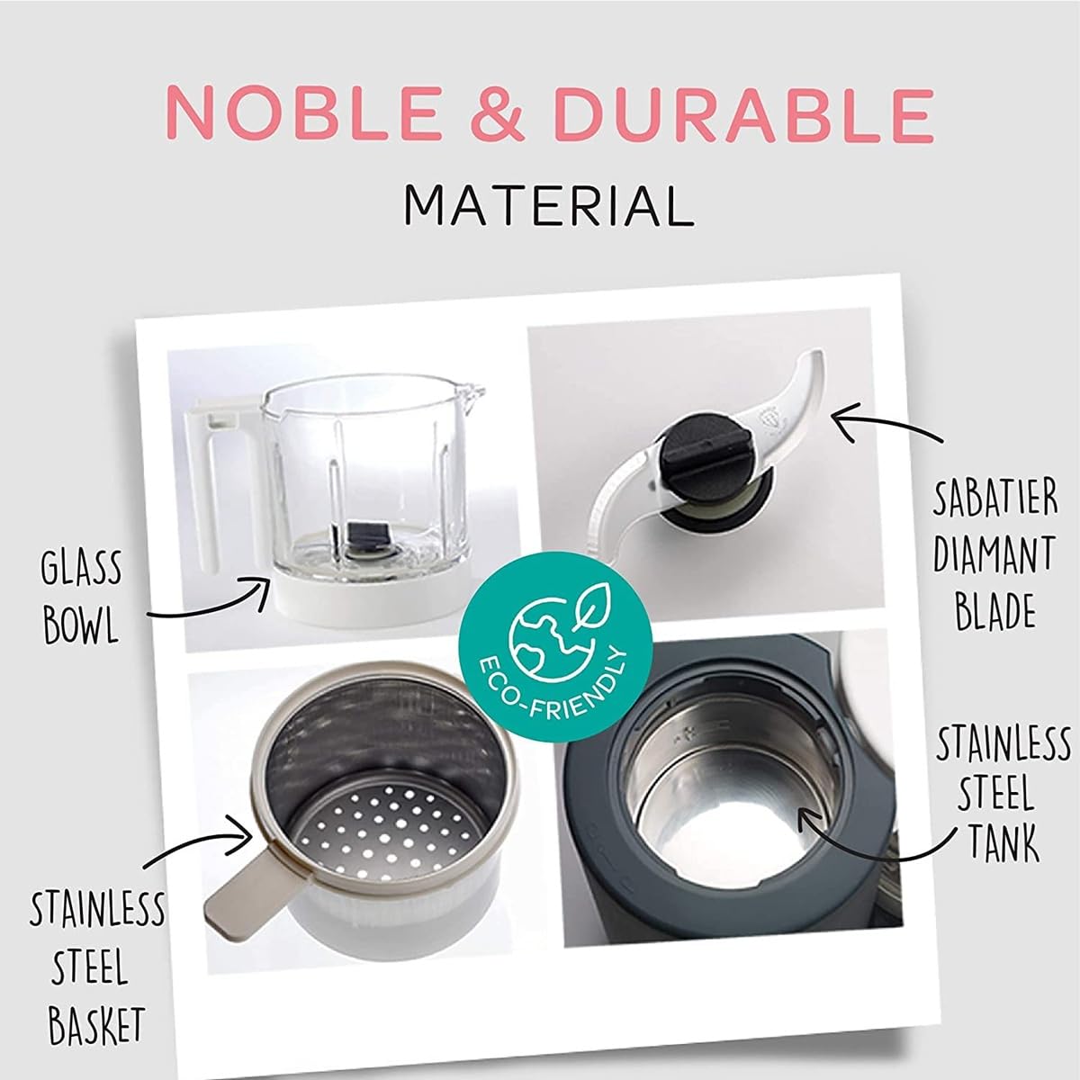 Béaba - Babycook Neo - Máquina de alimentos para bebés - 6 en 1: Procesador de alimentos, licuadora y cocina - Cocina al vapor suave - Comida casera rápida para bebés - Cuenco de vidrio - Recipiente