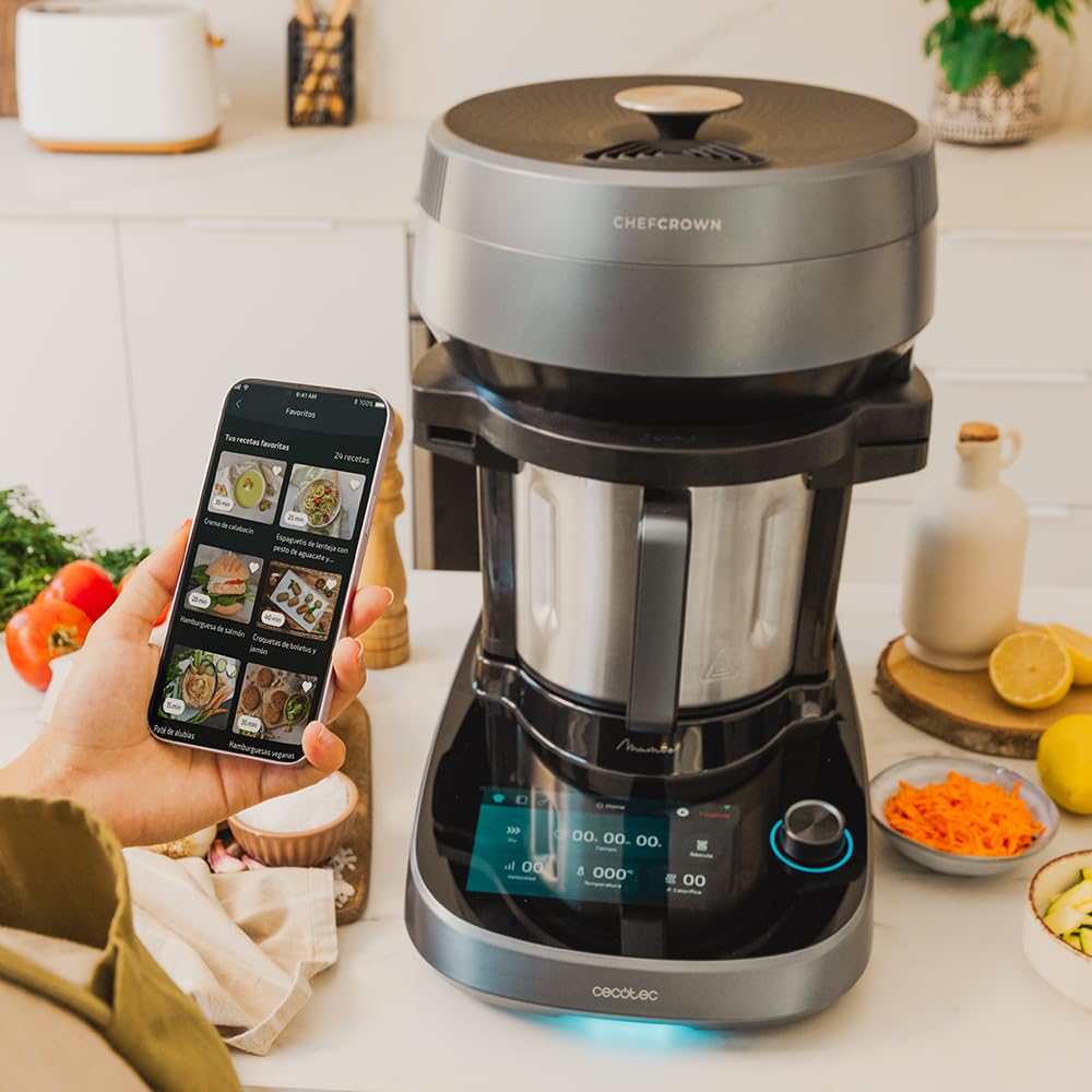 Cecotec Robot de Cocina Multifunción con Dispensador de Alimentos Mambo CooKing Unique. 2200W, 45 Funciones, Miles de Recetas Guiadas, Jarra Unique de 4,5L, Accesorios: Vaporera o Pala para Guisos