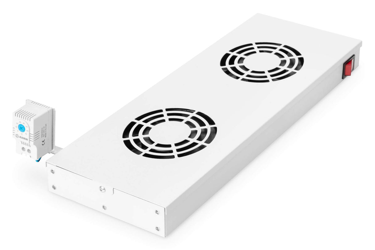 DIGITUS Ventilador 19 pulgadas 1U - Montaje en rack o en techo - Para armarios VarioFLEX - 2x - Termostato - Gris