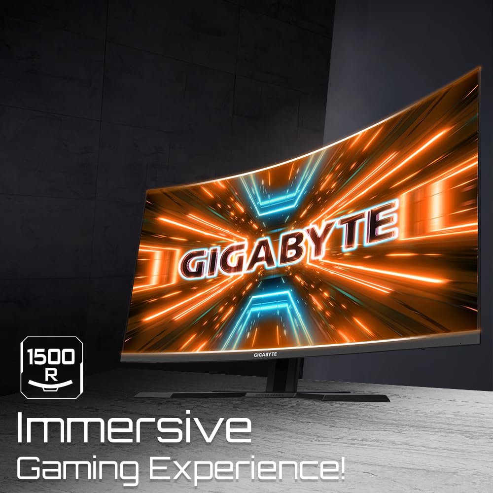 GIGABYTE G32QC A 31.5" Monitor de Juego Curvo QHD - 2560 x 1440, 1500R, 165Hz, 1ms, 350 cd/m², FreeSync Premium Pro, Display HDR400, HDMI 2.0, Displayport 1.2