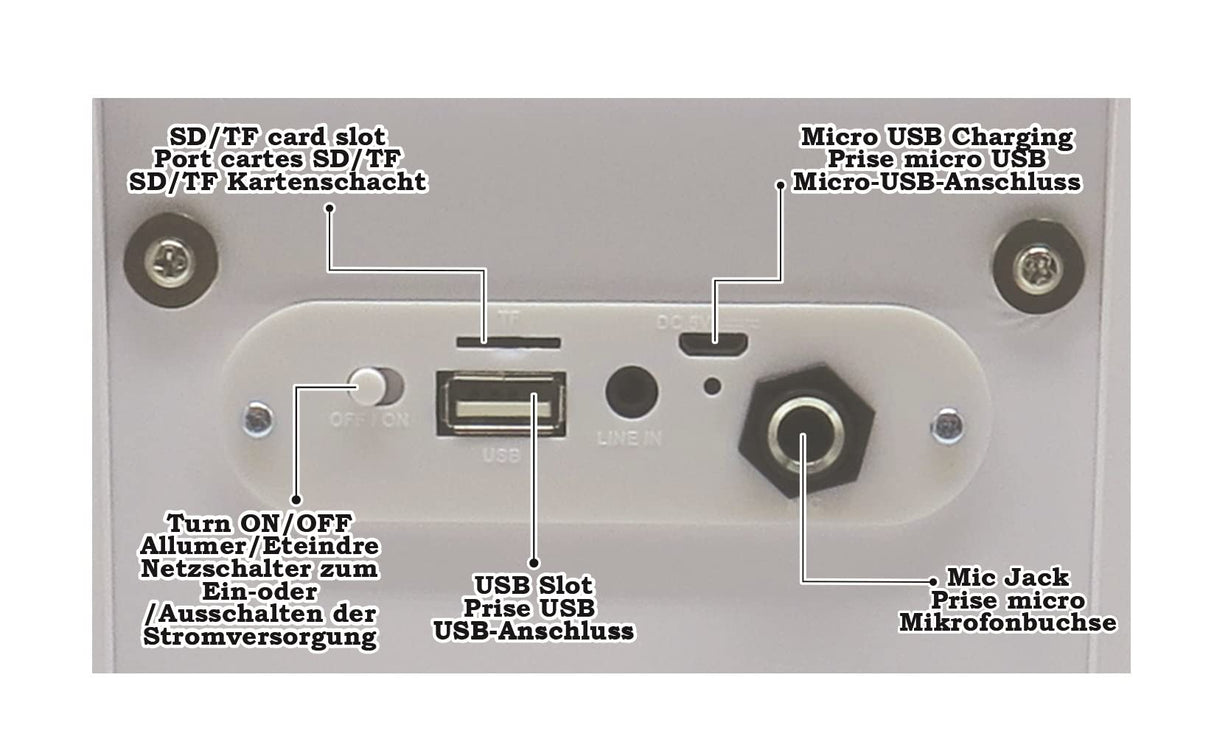 LEXIBOOK, iParty, Altavoz Luminoso Bluetooth portátil con micrófono, Efectos de luz, Karaoke, Inalámbrico, USB, Tarjeta SD, Batería Recargable, Blanco, BTP180Z