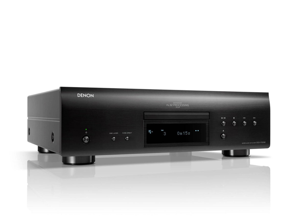 Denon DCD-1700NE - Reproductor de CD/SACD, convertidor D/A de ultra precisión de 192 kHz/32 bits, diseño resistente a las vibraciones, soporta archivos DSD, FLAC y WAV, modo directo puro, 2 salidas de
