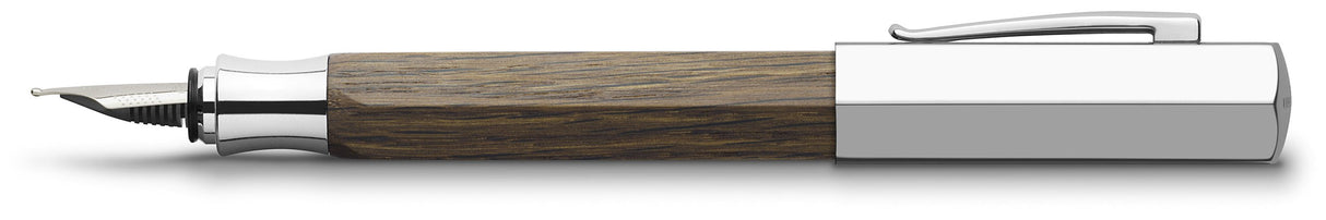 Faber-Castell Ondoro 147581- Pluma Estilográfica con Cuerpo en Madera de Roble Ahumado de Color Marrón - Forma Hexagonal - Plumín de Acero Inoxidable - Trazo F