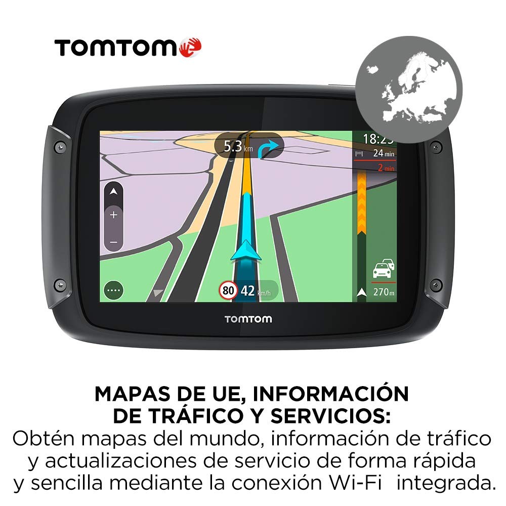 TomTom GPS para motocicletas Rider 500 (4,3 pulgadas con carreteras montañosas, actualizaciones mediante Wi-Fi, info tráfico en tiempo real, Radares de tráfico, 49 mapas)