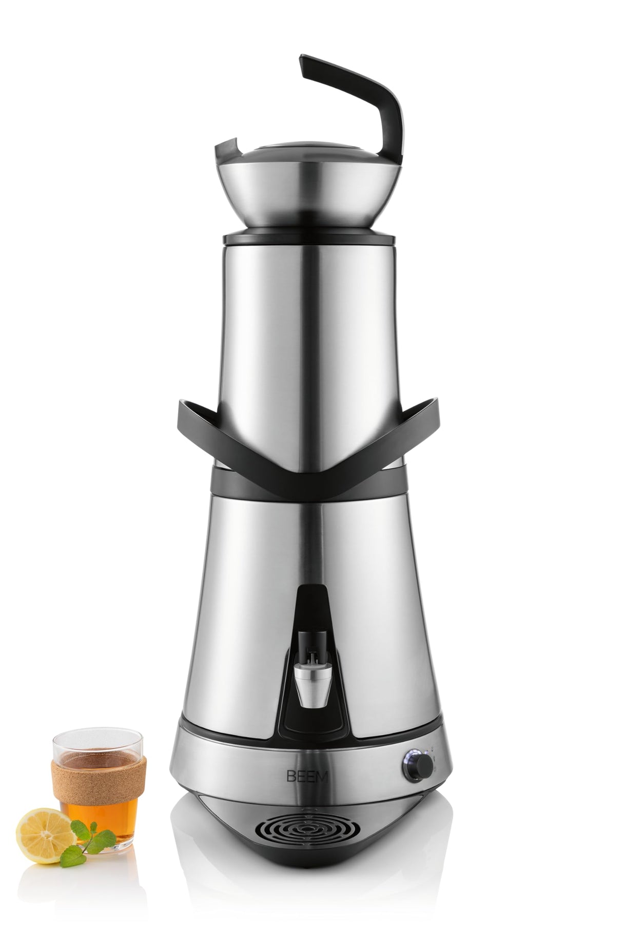 BEEM Amira Samovar - Depósito de agua de 10 l, tecnología de inducción, protección automática al ralentí y diseño elegante con dispensador de acero inoxidable, ideal para hoteles y gastronomía