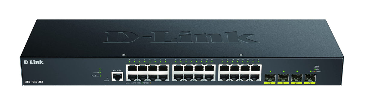 D-Link DGS-1250-28X/E - Switch 28 Puertos Gigabit Gestionable Layer 2/3 (24x Base-T Puertos, 4X 10G SFP+) - Solo Cable de alimentación de la UE