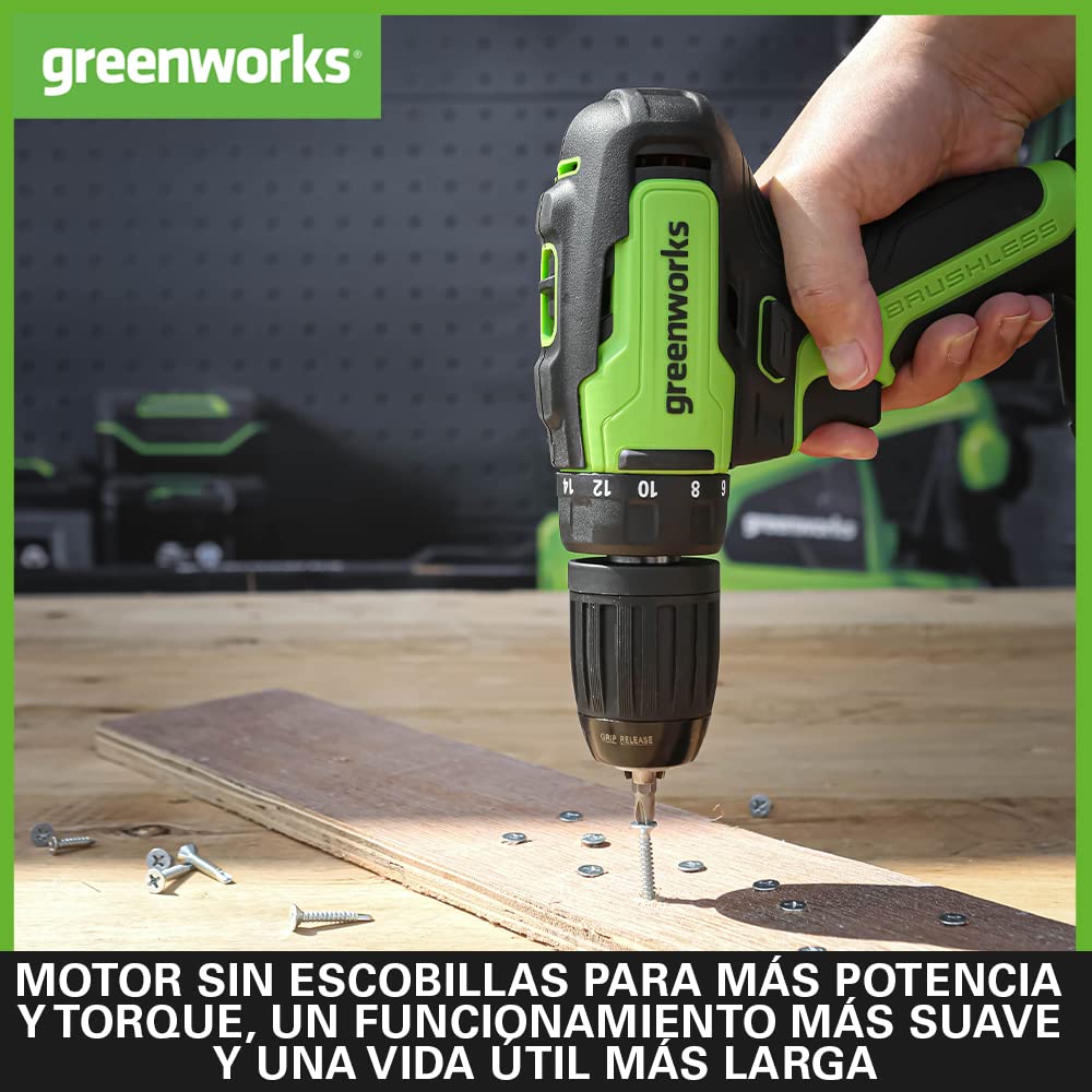 Greenworks GD24DD35K2 Taladro Atornillador y GD24ID200 Taladro de Impacto CON 2 x 24V 2Ah Baterías y Cargador, Garantía de 3 Años