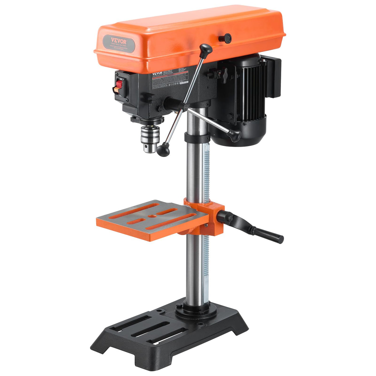 VEVOR Taladro de Banco de 254 mm de velocidad Ajustable de 510/780/1300/1820/2430 RPM con Motor de Inducción de 6,2 A, Mesa Inclinable de 0 a 45°, Luz de Trabajo LED, Taladro para Madera y Metal