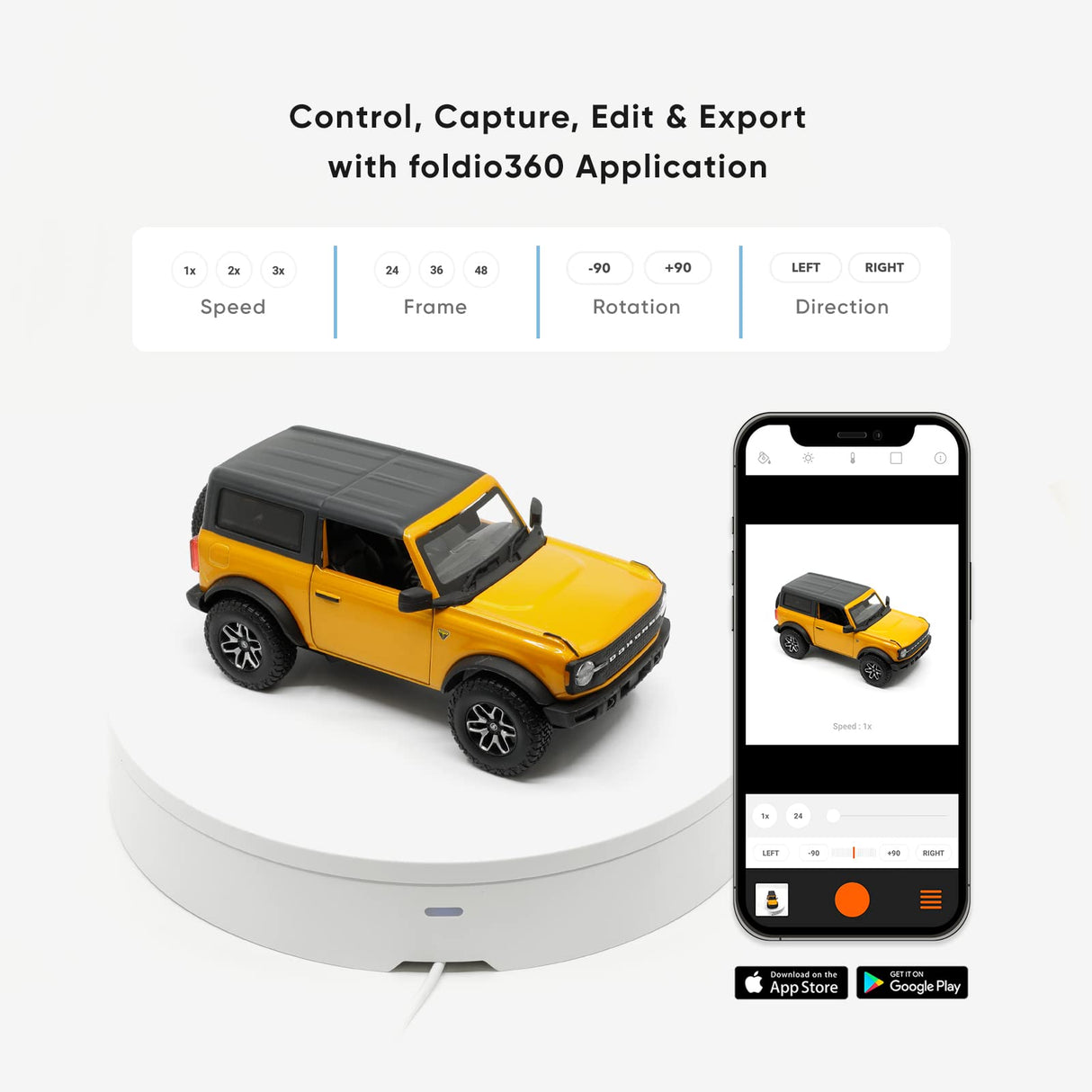 Foldio360 (Tocadiscos de fotografía inteligente controlado por aplicación para toma de fotografías de productos Imagen de 360 grados)