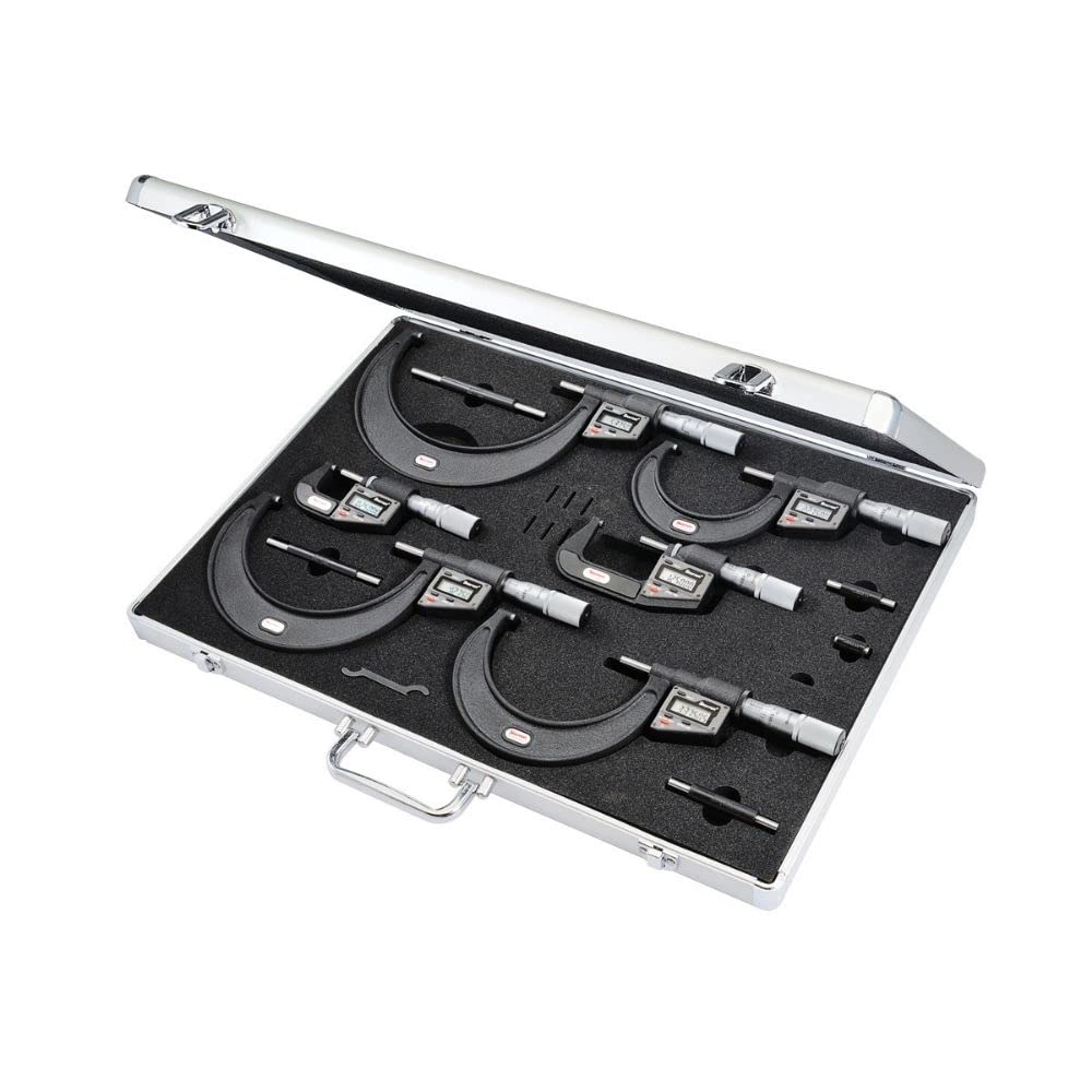 Starrett S3732BXFLZ12726 - Micrometro de carburo en estuche de metal, 4 unidades, rango de graduación de 0 a 4", resolución de 0,00005"