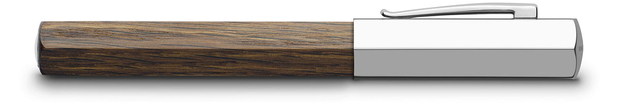 Faber-Castell Ondoro 147580 - Pluma Estilográfica con Cuerpo en Madera de Roble Ahumado - Forma Hexagonal - Plumín de Acero Inoxidable - Trazo M