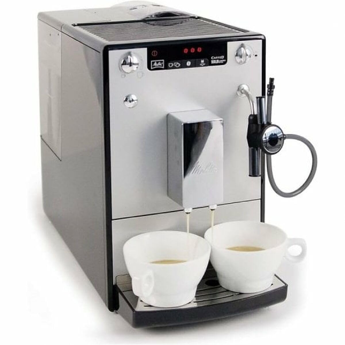 Melitta Solo&Perfect Milk E957-203, Cafetera Superautomática con Molinillo, Auto Capuchinador, 15 Bares, Café en Grano, Limpieza Automática, Personalizable, Plata