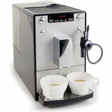 Melitta Solo&Perfect Milk E957-203, Cafetera Superautomática con Molinillo, Auto Capuchinador, 15 Bares, Café en Grano, Limpieza Automática, Personalizable, Plata