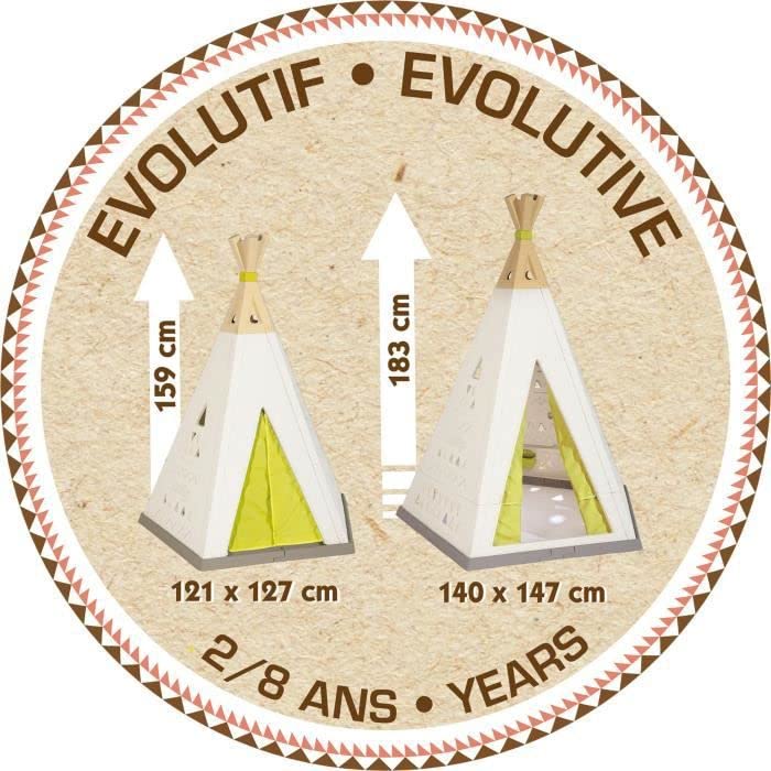 Smoby 7600811000 Casita Tipi de Plástico de Calidad para Interior o Exterior, Evolutiva y Ajustable a 2 Tamaños, Anti-UV, para Niños a Partir de 2 Años, Tamaño 127 x 121 cm/147 x 140 cm