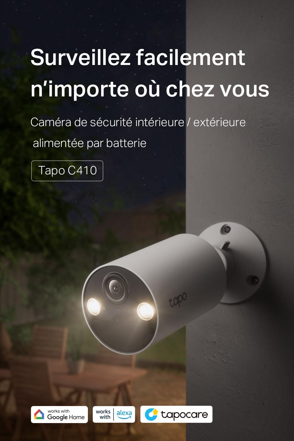 Tapo C410 2K (3MP) Cámara de vigilancia WiFi Exterior inalámbrica batería 2, duración de 180 días, detección Persona, visión Nocturna en Color, IP65 Impermeable, no Requiere concentrador