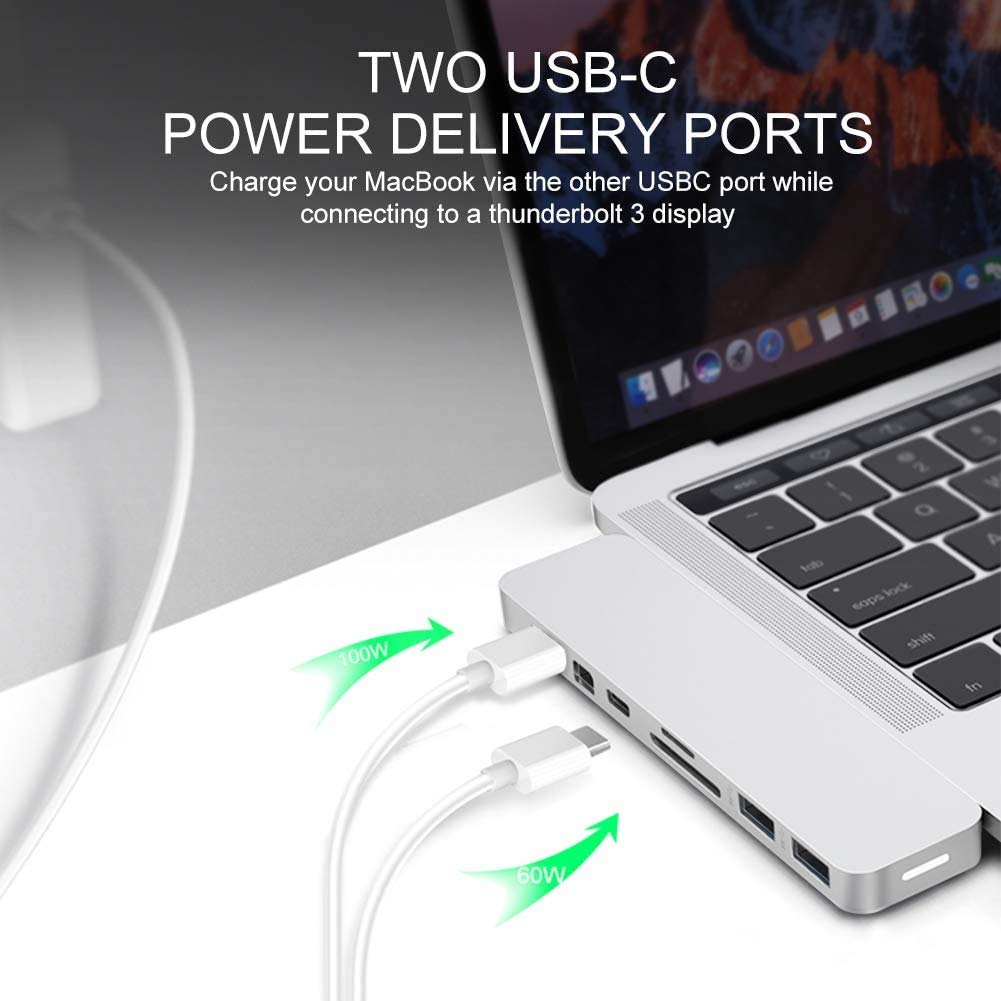 Hyper Pro - 8 en 2 con 8 HDMI 4K USB 3.0 USB-C Mini DisplayPort y Lector de Tarjetas SD y Micro SD - Plata