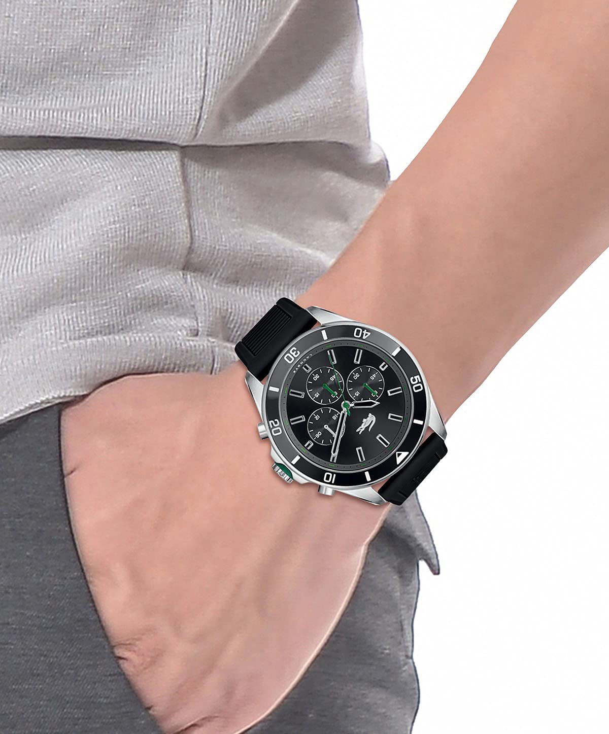 Lacoste Reloj Cronógrafo de Cuarzo para Hombre Colección TIEBREAKER con Correa de Silicona Negra - 2011152