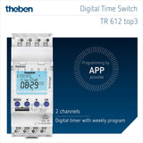 Theben 6120130 - TR612 Top 3 - Inerruptor horario Digital - 2 Canal - Carril DIN - 2 módulos - Programación Mediante aplicación (App)