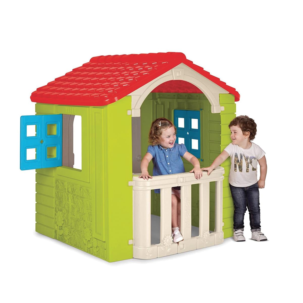 FEBER - Wonder House, Casita Wonder con Puerta, Buzón, Balcón Trasero y 2 Ventanas, Sistema Anti-UV Que da Resistencia al Color y Plástico, Fácil Montaje, para Niños de 2 a 7 años, Famosa (800013046)