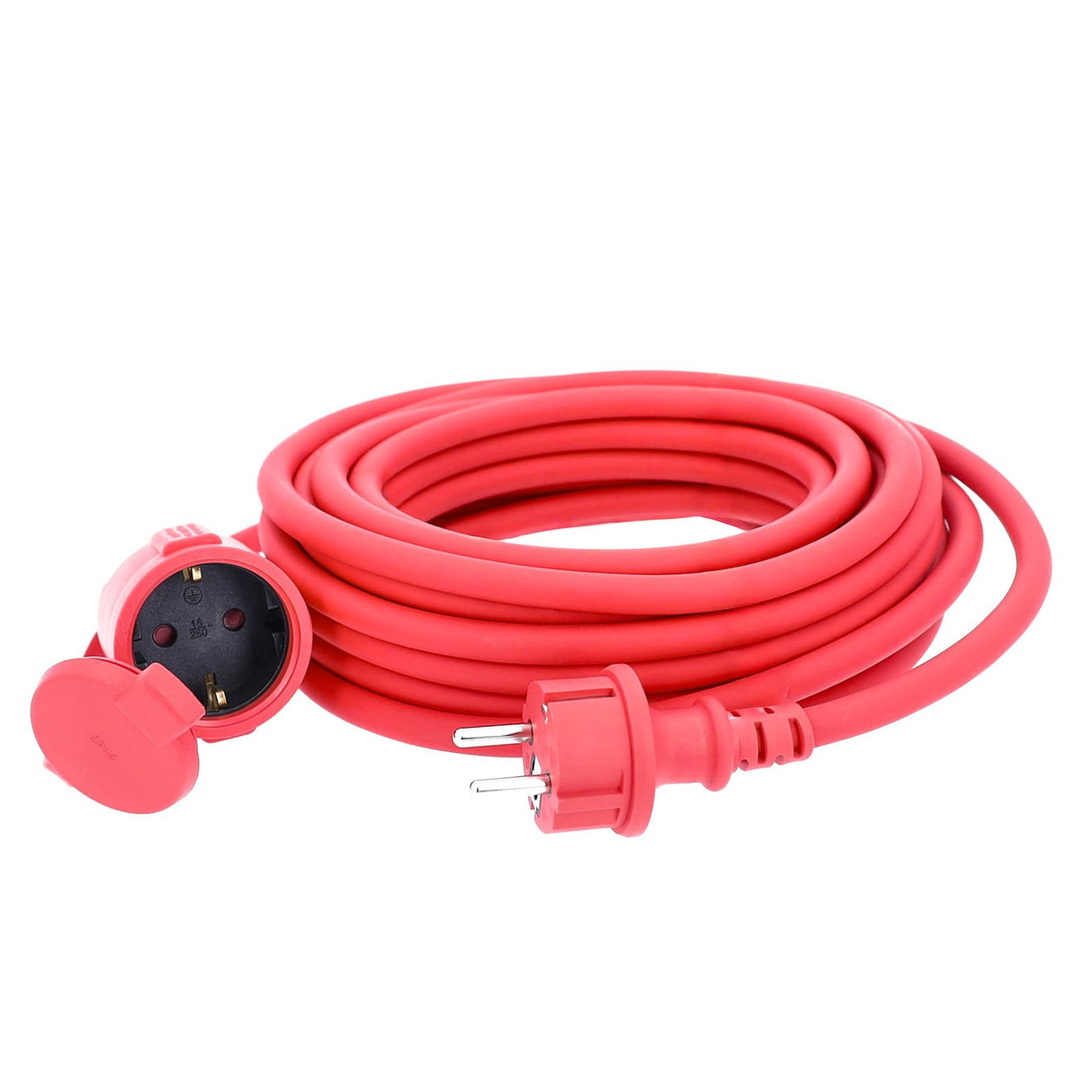 as - Schwabe alargador de Cables 25 m H07RN-F 3G1,5 - Cable de extensión 230 V / 16 A / 3.500 W - con Tapa de protección - Resistente al Polvo y a Las Salpicaduras IP44 - Rojo, 60373