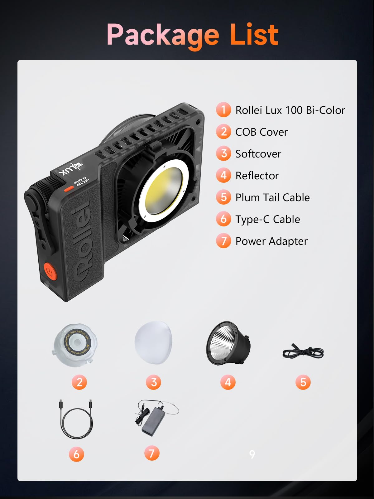 Luz Video, Rollei Lux 100W Foco Vídeo Profesional Portátil 345g, Iluminación Continua DC/Tipo C con Candela App para Filmación Entrevistas Transmisión, Luz-Video-Foco-LED-Fotografia