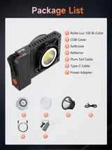 Luz Video, Rollei Lux 100W Foco Vídeo Profesional Portátil 345g, Iluminación Continua DC/Tipo C con Candela App para Filmación Entrevistas Transmisión, Luz-Video-Foco-LED-Fotografia