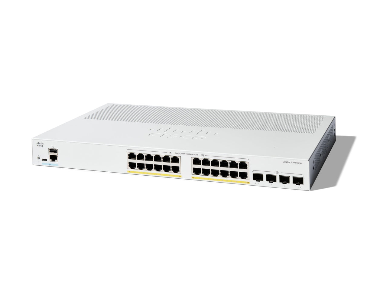 Cisco Switch gestionado Cisco Catalyst 1300-24P-4X, GE de 24 Puertos, PoE, SFP+ GE 4x10, protección Limitada de por Vida (C1300-24P-4X)