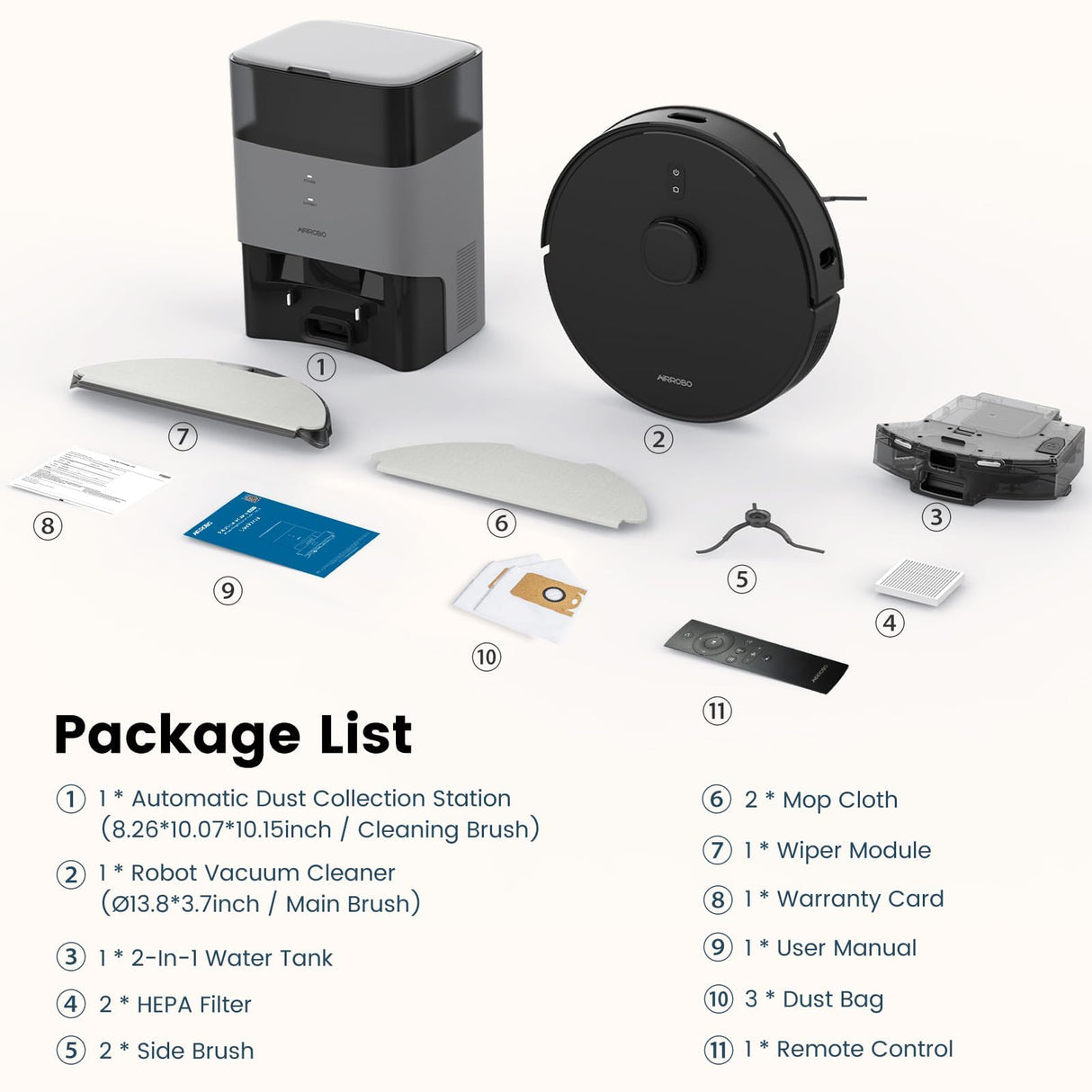 AIRROBO T20 Robot Aspirador y fregasuelos con Base autovaciado, Navegación láser, Succión 2700Pa, WiFi/Alexa/Google/App, Robot Aspirador mapeo, Sacchetto per Polvere da 3,3L, para Mascotas