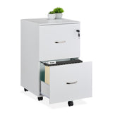 Relaxdays Mueble Archivador, 2 Cajones para Ficheros, 72 x 43 x 46 cm, Cajonera Oficina, Cierre con Llave, Blanco