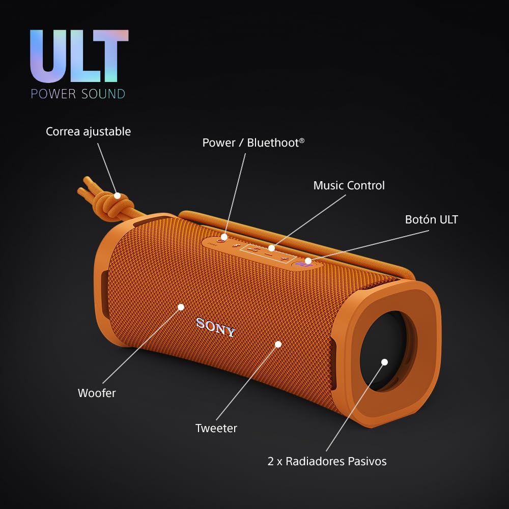Sony ULT Field 1 Altavoz inalámbrico Bluetooth portátil con ULT Power Sound, Ultimate Deep Bass, IP67, Resistente a los Golpes, 12H de batería, Llamadas nítidas, Naranja