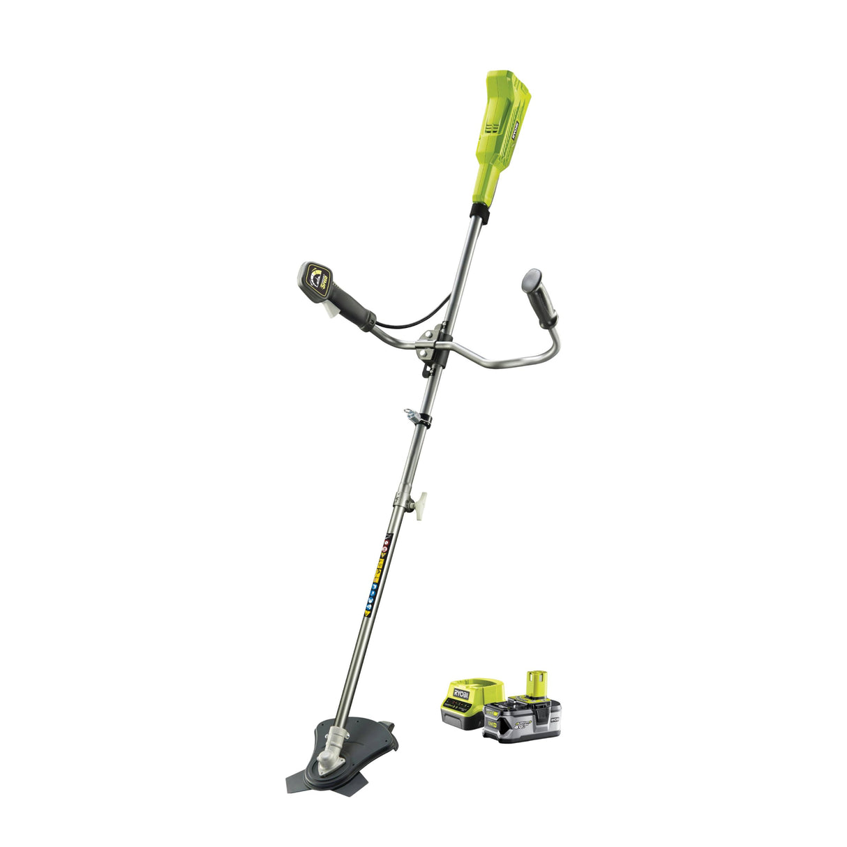 RYOBI- Desbrozadora 18V - Cable Ø 1 x 1,6 mm - Cuchilla Tri-Arc™ de 3 dientes 20 cm - 1 batería de litio+ 18V 4,0 Ah y 1 cargador rápido de 2,0 A - RBC18X20B4F