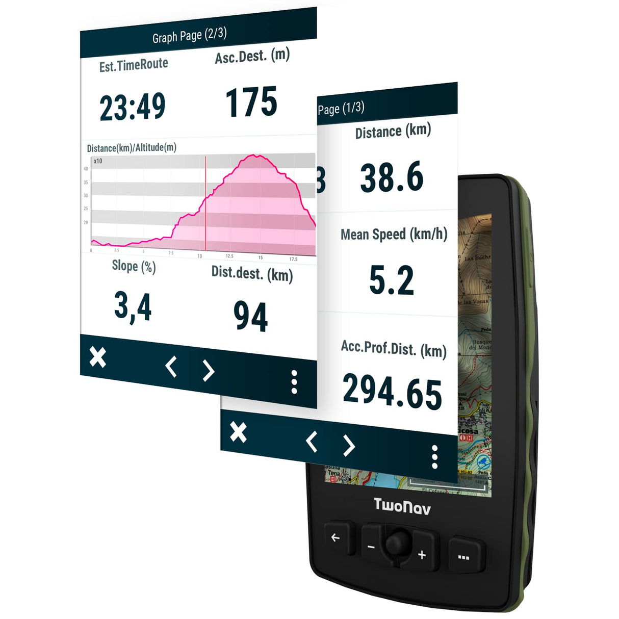 TwoNav Aventura 2 Plus, GPS de Mano con Pantalla Amplia 3.7 Pulgadas, Botones y Joystick para montaña, Alpinismo, Trekking o Senderismo con mapas incluidos. Color Verde