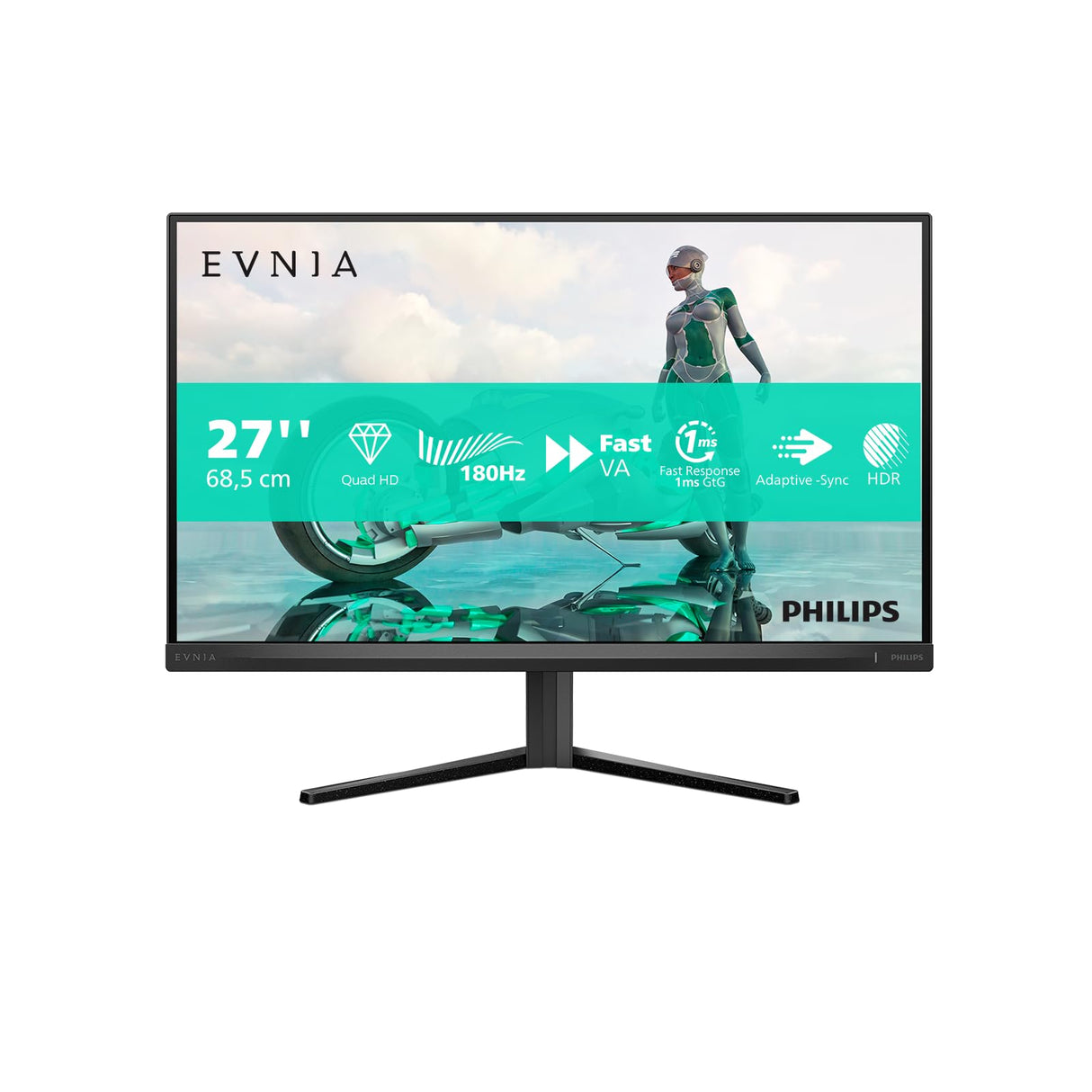 Philips 27M2N3500AM - Monitor Gaming QHD de 27 Pulgadas, 180 Hz, 1ms GtG, FreeSync Prem. (1920x1080, 2X HDMI, DisplayPort) Negro/Gris