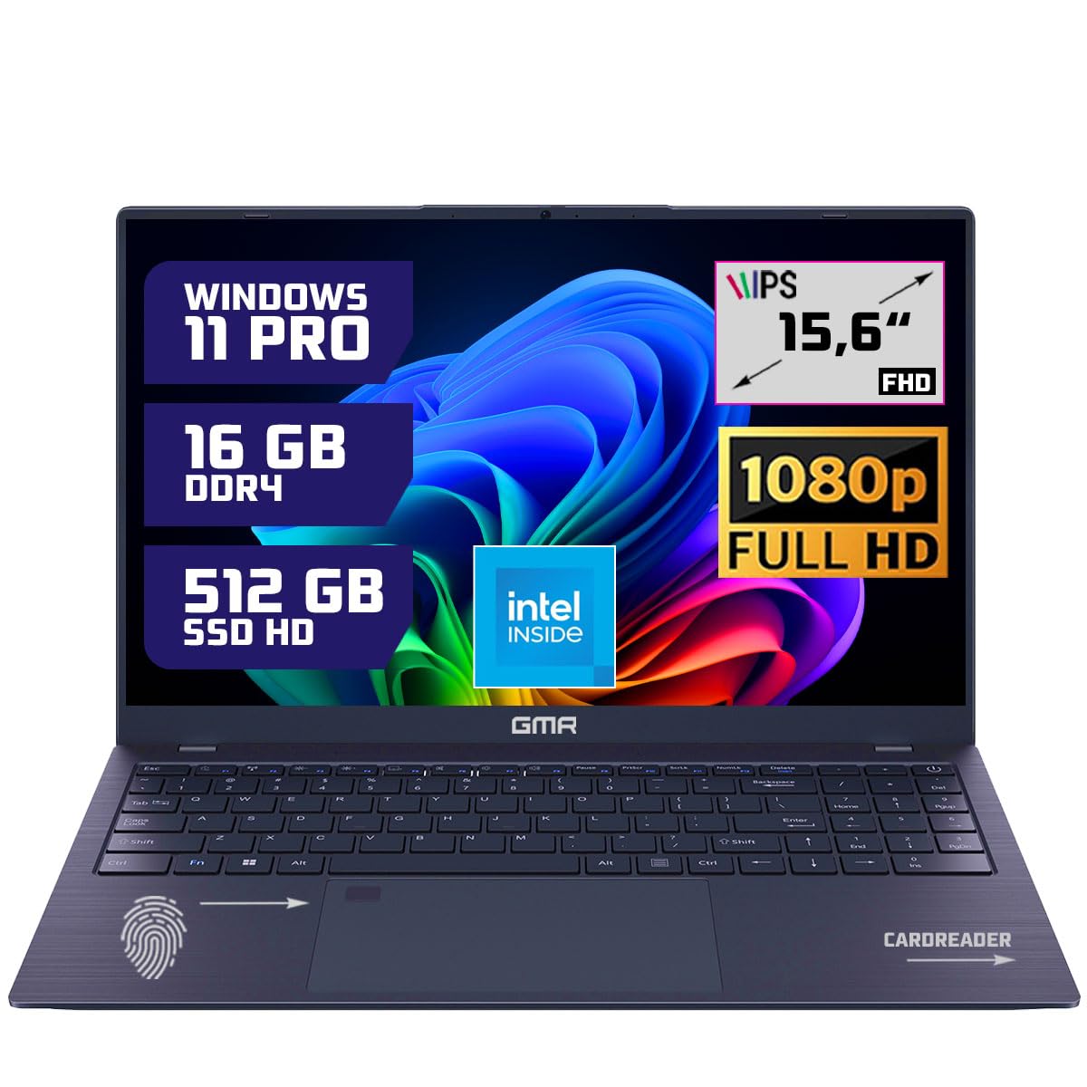 GMR - Portátil Full HD de 15,6 Pulgadas - Intel N95-16 GB de RAM DDR4 - SSD de 512 GB - Windows 11 Pro para el hogar, la Oficina y el Estudio - Teclado QWERTY