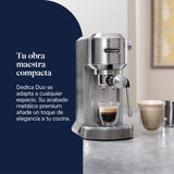 De'Longhi Dedica Duo EC890.M, Máquina Café Barista con Bomba, Espresso y Cold Brew, Máquina Café Manual con Varilla Vapor LatteArt, 15cm Ancho, 2 Espresso, Pantalla Táctil, Taza hasta 13 cm, Metal