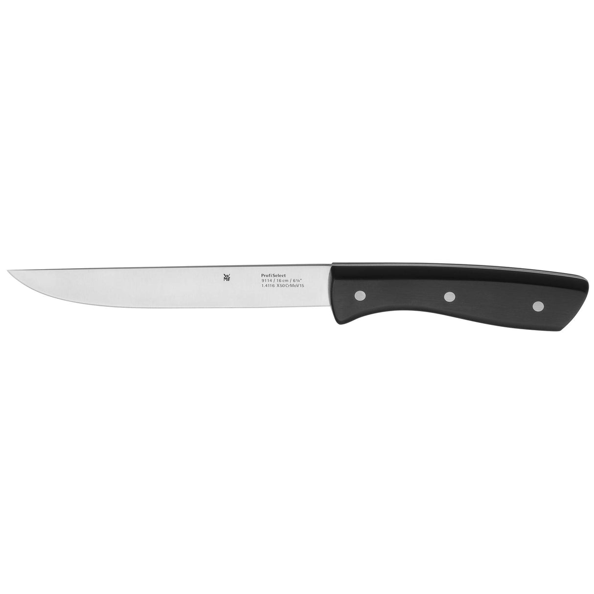 WMF Profi Select - Juego de 7 Piezas, 6 Cuchillos con Soporte de madera lacado en Color Gris, Hoja de Acero Templado con Filo de Larga Duración