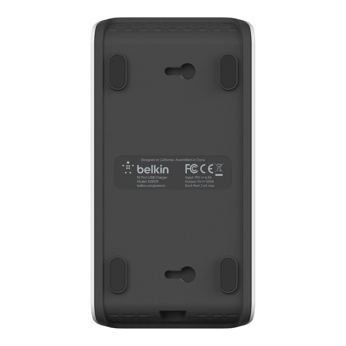 Belkin Rockstar - Cargador de 10 Puertos USB-A, Carga rápida de 2.4 A por Puerto, protección contra sobretensiones integrada, Color Blanco