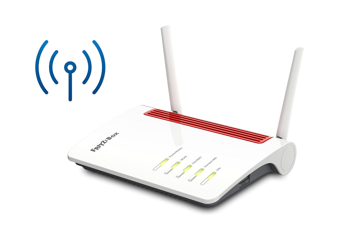 Fritz!Box 6850 LTE International - Modem LTE, Wi - Fi AC+N (866 Mbps 5 GHz y 400 Mbps 2,4 GHz) Mesh, 4 x LAN Gigabit, USB 3.0, centralita, VoIP, Base DECT, Interfaz en Español, Blanco/Rojo