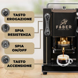 FABER COFFEE MACHINES | Modelo Pro Mini Deluxe | Cafetera con cápsulas ese 44 mm | Color Mat Black Chrome acabados | Pressacialda en latón