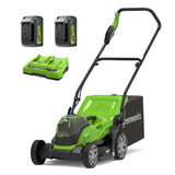 Greenworks Cortacésped de Batería 48V (24V x 2) para Céspedes de Hasta 420m², Ancho de Corte 36cm, Bolsa de 40L MÁS Dos de Baterías de 2x24V 4Ah y Cargador Doble, Garantía de 3 Años，G24X2LM36K4X