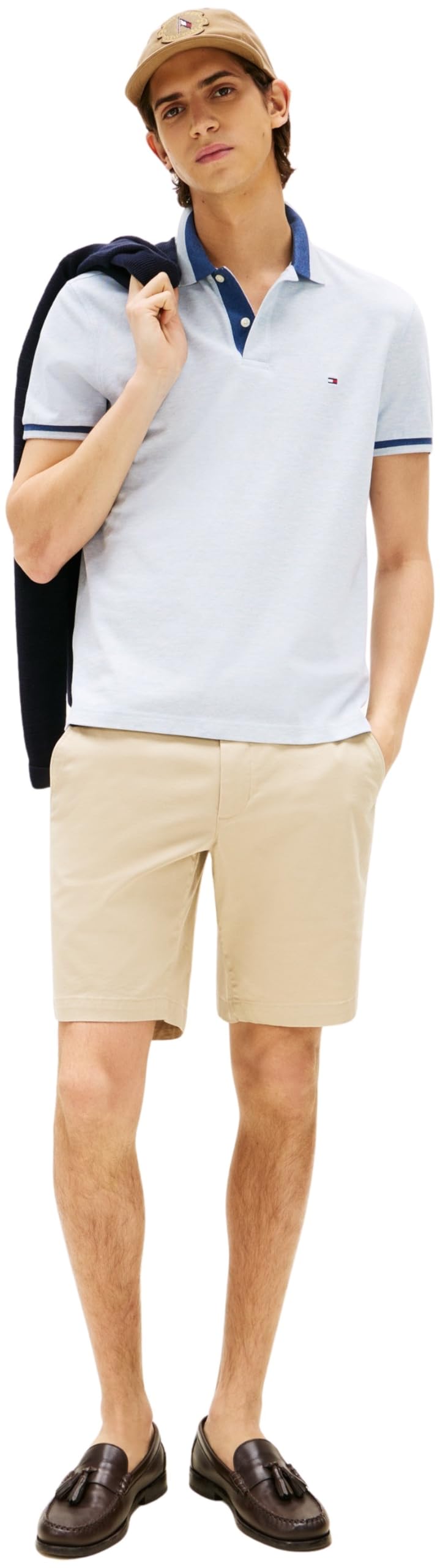 Tommy Hilfiger Polo de Manga Corta Hombre Contrast Collar Block Regular Fit, Azul (Heathered Blue Bros B0802), L