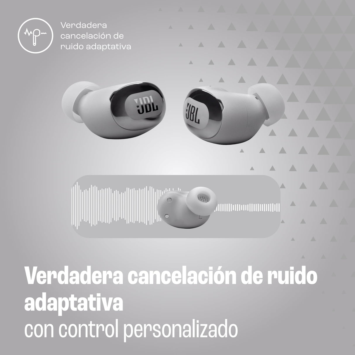 JBL Live Buds 3 Auriculares inalambricos de botón,True Wireless con cancelación de ruido adaptable, hasta 40 horas de reproducción, Bluetooth, audio de alta resolución, plateado