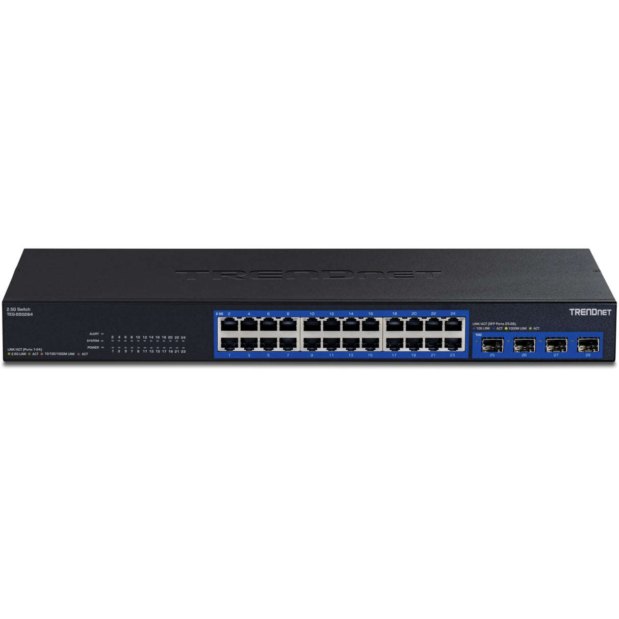 TRENDnet, TEG-S50284, conmutador multigigabit de 28 Puertos, 24 Puertos RJ45 de 2,5 GB, 4 Puertos SFP+ de 10 GB