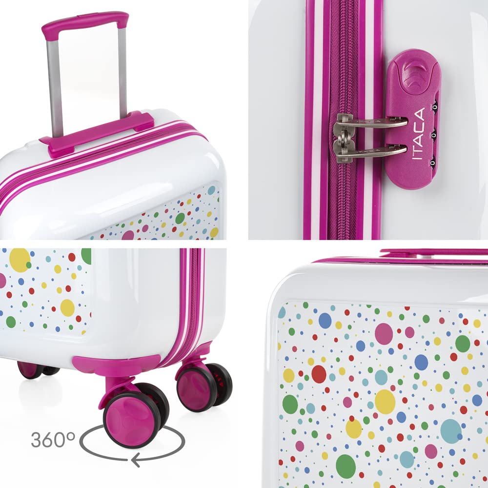 ITACA - Maleta Mediana rígida con 4 Ruedas giratorias, Cierre Seguro Candado de Combinación y diseño Resistente, Apta para 23 Kilos Viajes Largos y escapadas. con Neceser, Blanco