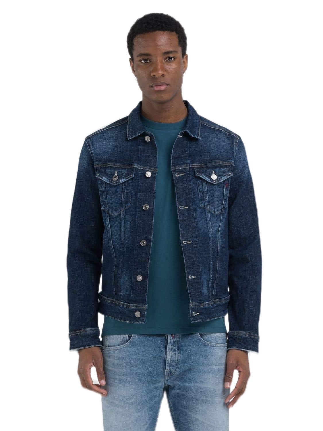 Replay Mv842j Aged Chaqueta Vaquera, 007 Dark Blue, L Hombres